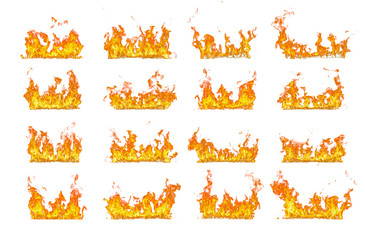 Fire flames collection isolated on white background. © Prasong Takham