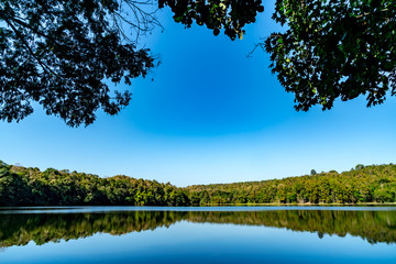 Lake with blue sky background
