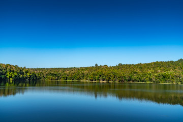 Fototapeta na wymiar Lake with blue sky background