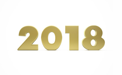 2018 New Year's Golden Figures - 3D Render Illustration Isolated on White Background
