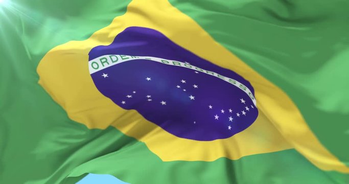 Flag of Brazil waving at wind in slow, loop