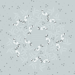 Cute round frame with christmas tree branch, flowers and stars