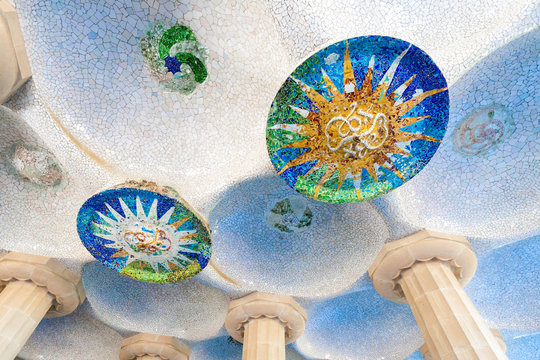 Colonnaded pathway in the Park guell, Barcelona, Spain