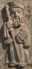 Bas-relief de saint Jacques dans l'église de Fisterra, Galice, Espagne