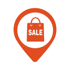 Map pointer with shopping bags icon. Vector illustration