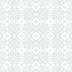 Floral pattern. Wallpaper baroque, damask. Seamless vector background. Blue and white ornament