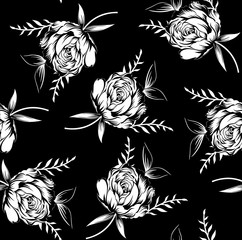 Panele Szklane Podświetlane  czarno-biały kwiatowy wzór