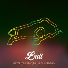 Bull Vector Icon, Print, Line Emblem