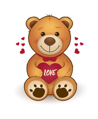 Funny cartoon teddy bear with heart. for greeting card on st. Valentine's day, wedding, birthday