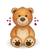 Fotobehang Funny cartoon teddy bear for greeting card on st. Valentine's day, wedding, birthday © designervector