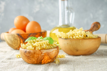Helix- or corkscrew-shaped pasta. Rotini macaroni. Related to fusilli, but has a tighter helix,...