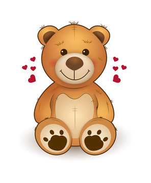 Naklejki Funny cartoon teddy bear for greeting card on st. Valentine's day, wedding, birthday
