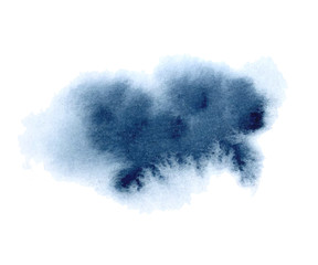 Watercolor indigo splash on white background. Grunge ink blot and drop. High quality manually traced vector illustration - obrazy, fototapety, plakaty