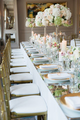 gold, white and pink wedding dining table