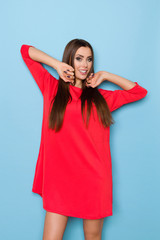 Beautiful Young Woman In Red Mini Dress