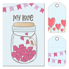 Vector design elements for a gift on Valentine's day. Gift card, tag.