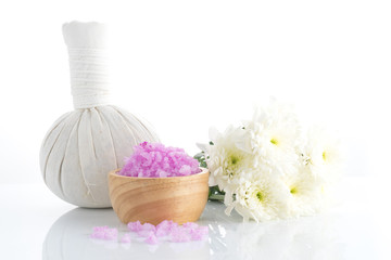 Fototapeta na wymiar Spa salt stones and flower for beauty