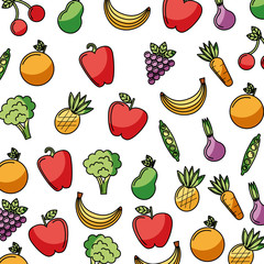 vegetables and fruits fresh food seamless pattern vector illustration