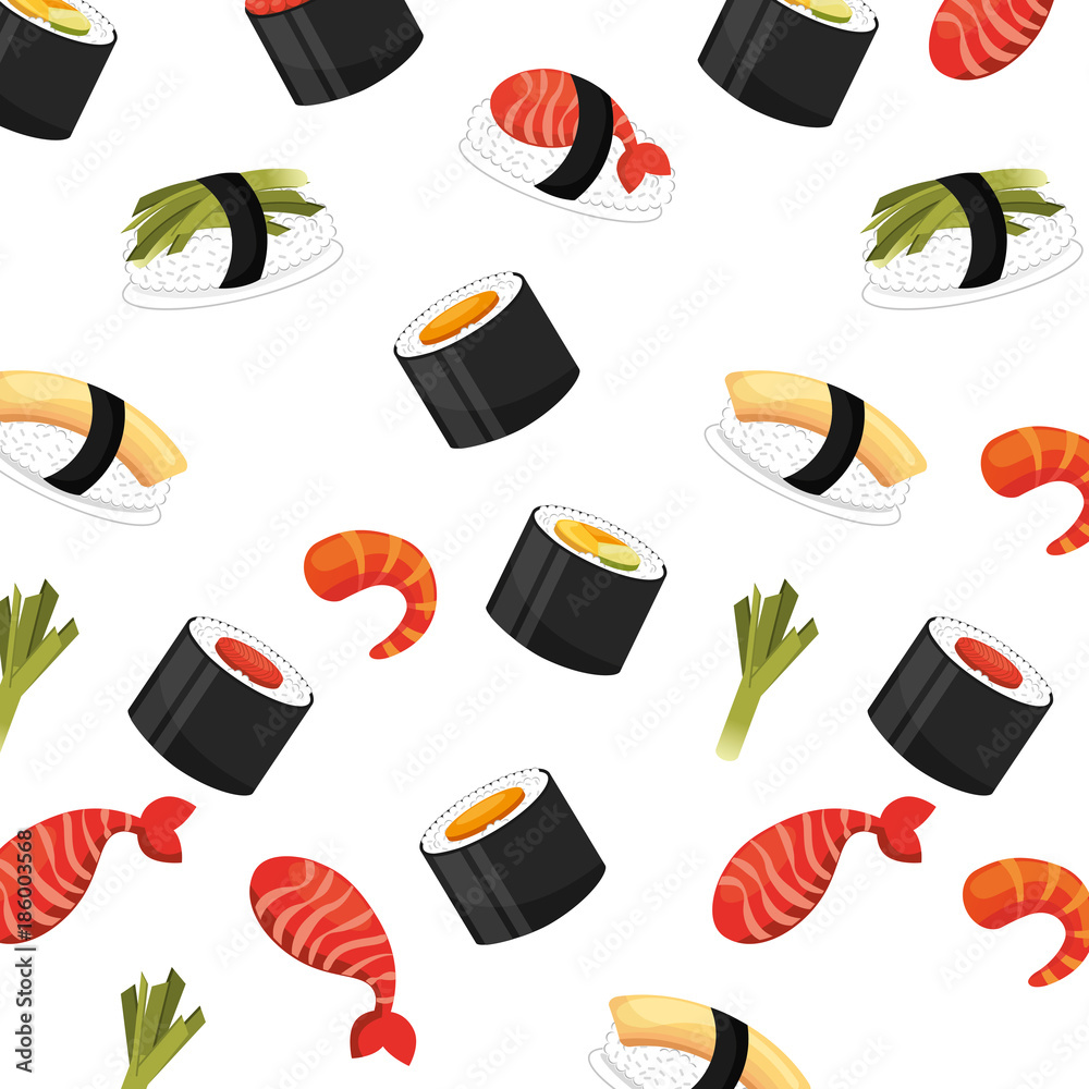 Poster seamless pattern healthy food chinese sushi vector illustration