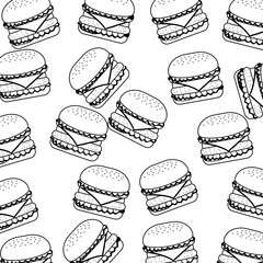 fast food burger delicious seamless pattern vector illustration outline design