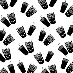 cartoon fries french and soda fast food vector illustration pictogram design