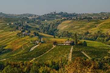 Fototapeta na wymiar Panoramic autumn view of the Monferrato, near Calosso, Piedmont, Italy. Photo of 15 October 2017