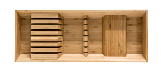Wooden knife holder tray isolated on white