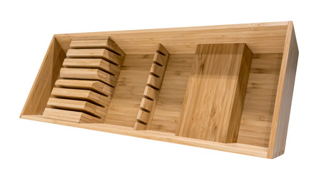 Wooden knife holder tray isolated on white