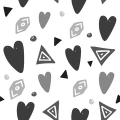 Abstract background with hand drawn hearts and design elements
