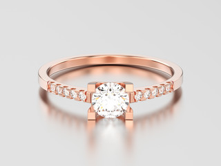 3D illustration rose gold engagement round cut shape ring with diamond