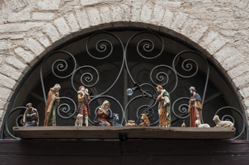 Details of the traditional italian medieval historic center of beautiful little town of Spello (Perugia), in Umbria region - central Italy