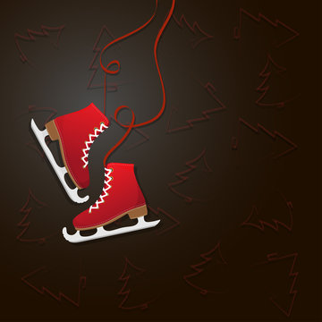 skates on the background of a Christmas tree