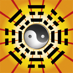 Bagua symbol of Taoism / Daoism with 8 trigrams with yin yang symbol.