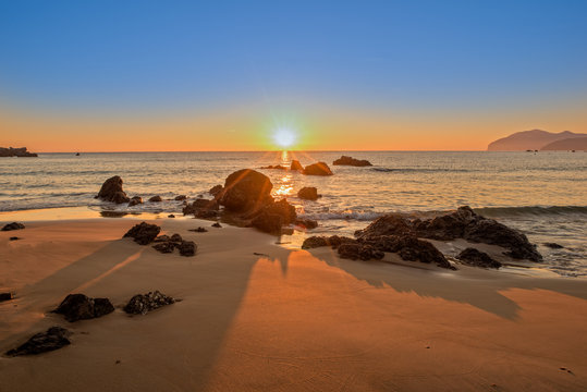 The beach at dawn in the village of Noja