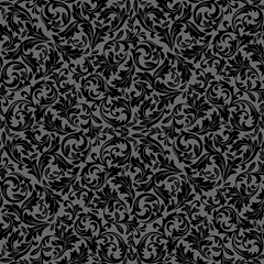 Floral pattern. Wallpaper baroque, damask. Seamless vector background. Black ornament