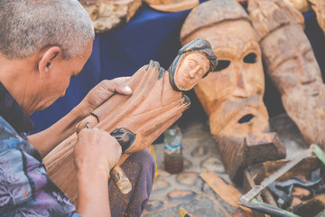 African masks, Morocco. Gift shop in Agadir.