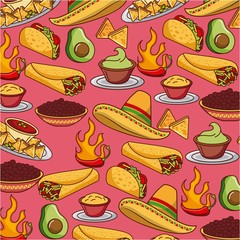 seamless pattern mexican food hat traditional