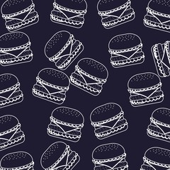 white line burger fast food seamless pattern