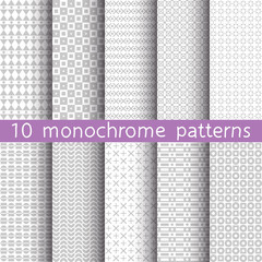 10 monochrome seamless patterns for universal background. Can be used for textile, website background, book cover, packaging.