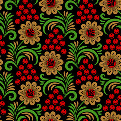 Floral seamless pattern in traditional russian style. Khokhloma painting. Vector Illustration