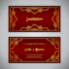 Luxury wedding invitation with golden ornament. Vector illustration