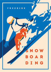 Freeride snowboarder in motion. Sport poster or emblem