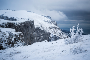 Fototapeta na wymiar Winter landscapes, mountains and forest. Crimea