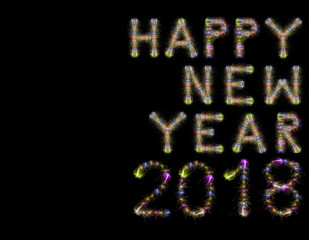 Happy New Year 2018 colorful sparkling fireworks horizontal black sky XXXL