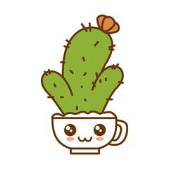 pot with desert plant kawaii character