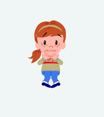 White girl with sweater shrugged in fear.