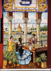 Kachelbild mit historischer Szene am Guadalquivir