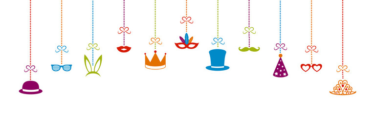 Hanging Carnival icons - banner in retro style. Vector.