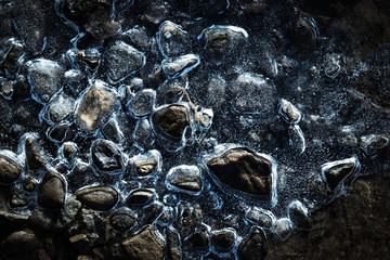 abstract winter background Ice on stones