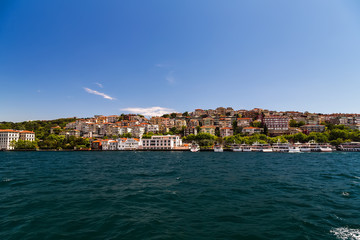 Panorama of Cityscape of Golden horn with ancient street and modern buildings in summer Istanbul is a transcontinental city in Eurasia, straddling the Bosphorus strait
